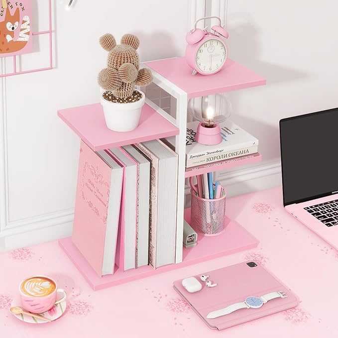 ELITEROO Desktop Bookshelf, Tiered Desk Organizer Shelf, Wooden Tabletop - Image 2