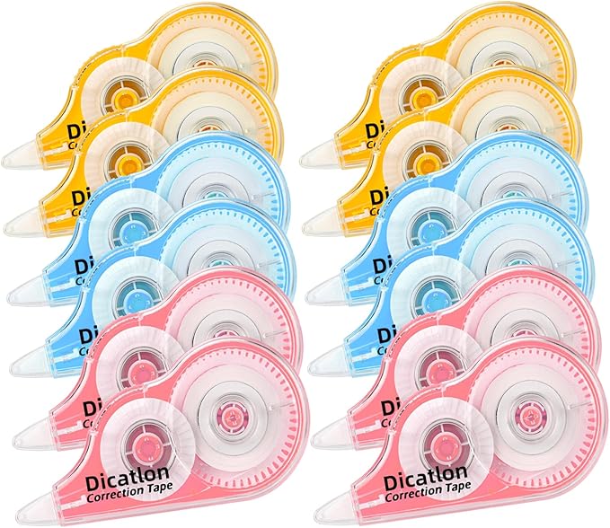 Dicatlon White Correction Tape 12 Pack, Easy Use Roller Applicator, Instant Dry - Image 9