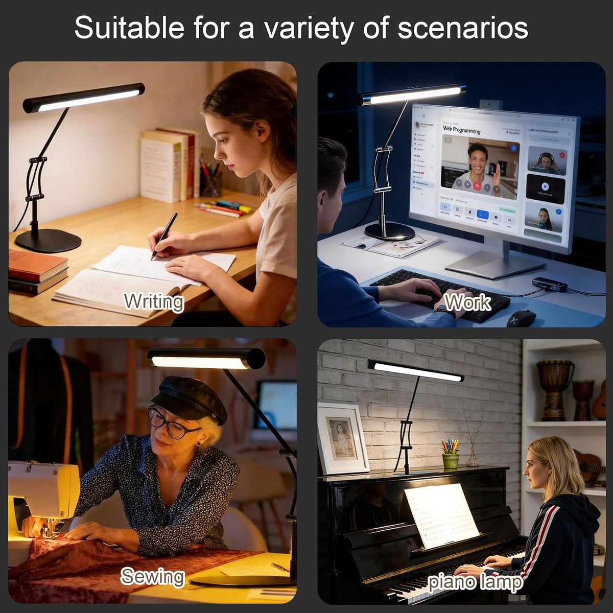 LED Desk Lamp for Home Office, Eye-Protecting Desk Light with Base，3 Color 10...