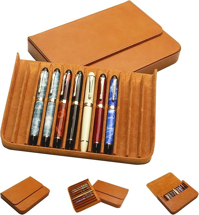 MIVLXLX Leather 12 Fountain Pen/Pencil Tray Case Organizer, Fashion Design by MIVLXLX