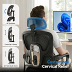 Ergonomic Office Chair with Footrest, 90-145° Reclining Desk Chair with Adjustable Lumbar Support & Headrest, High Back Mesh Computer Chair for Home Office/Gaming, 350lbs Capacity