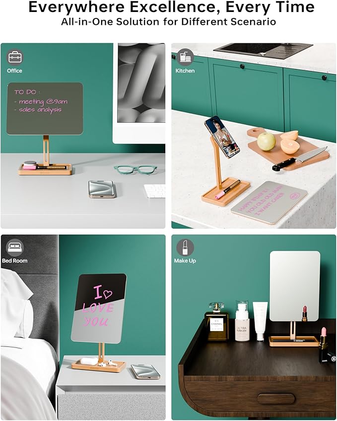 YEOUX Premium Desktop Glass Mirror, Dry Erase Board & Magnetic Phone Stand - Image 6