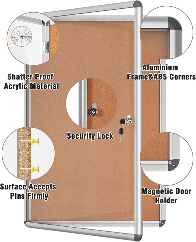 Mifuro 36"x24" Enclosed Bulletin Board, Lockable Weather-Resistant Aluminum - Image 3