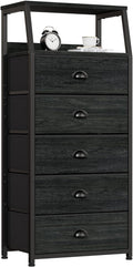 Furnulem Black Dresser with 5 Drawers, Vertical Storage Tower Fabric Dresser by Furnulem
