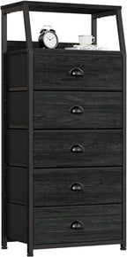 Furnulem Black Dresser with 5 Drawers, Vertical Storage Tower Fabric Dresser by Furnulem