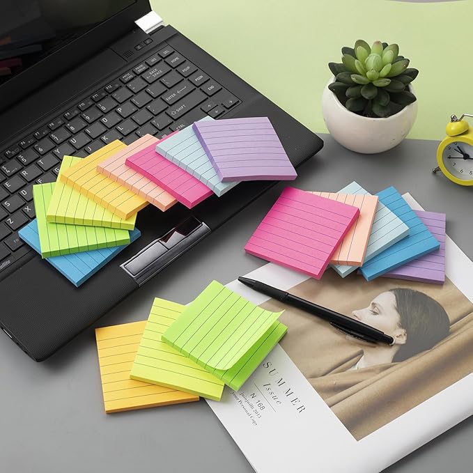 Lined Sticky Notes 3x3 in Ruled Stickies Super Sticking Power Memo Pads Bright - Image 4