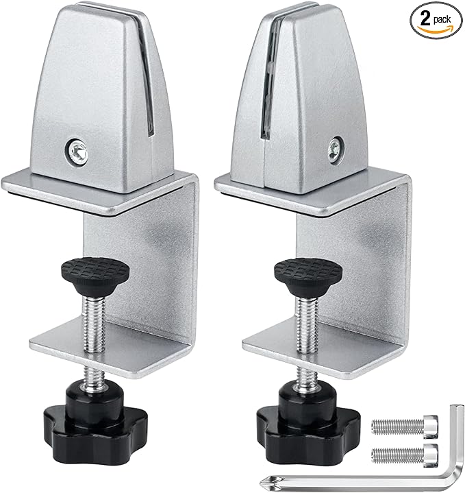 2 Packs Sneeze Guard Support, Aluminum Adjustable Partition Clamp, Acrylic Desk by First-zgel