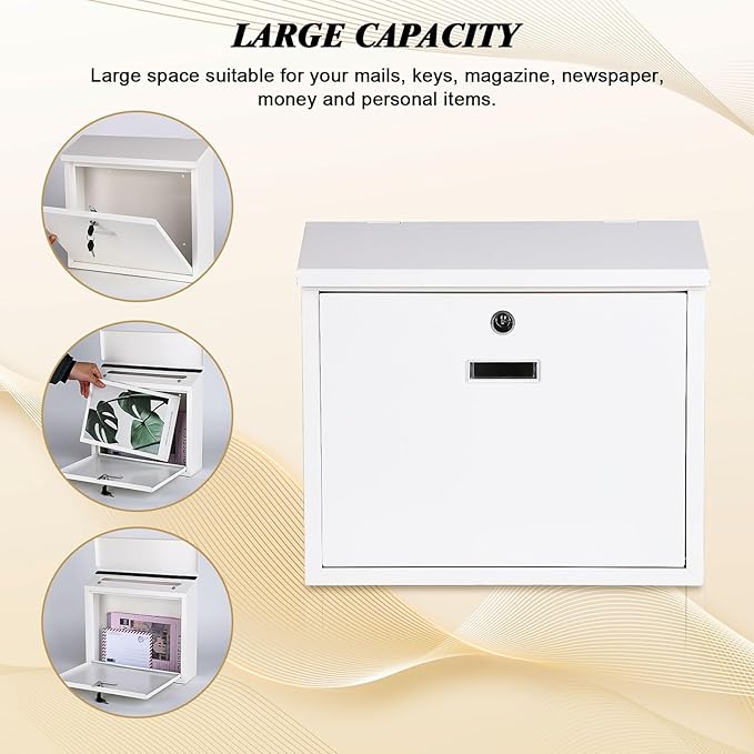 xydled Mail Boxes with Key Lock, Locking Mailbox Wall Mounted, Security Metal - Image 3
