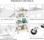 JIUYOTREE 4-Tier Plastic Rolling Storage Cart Utility Cart - Image 7