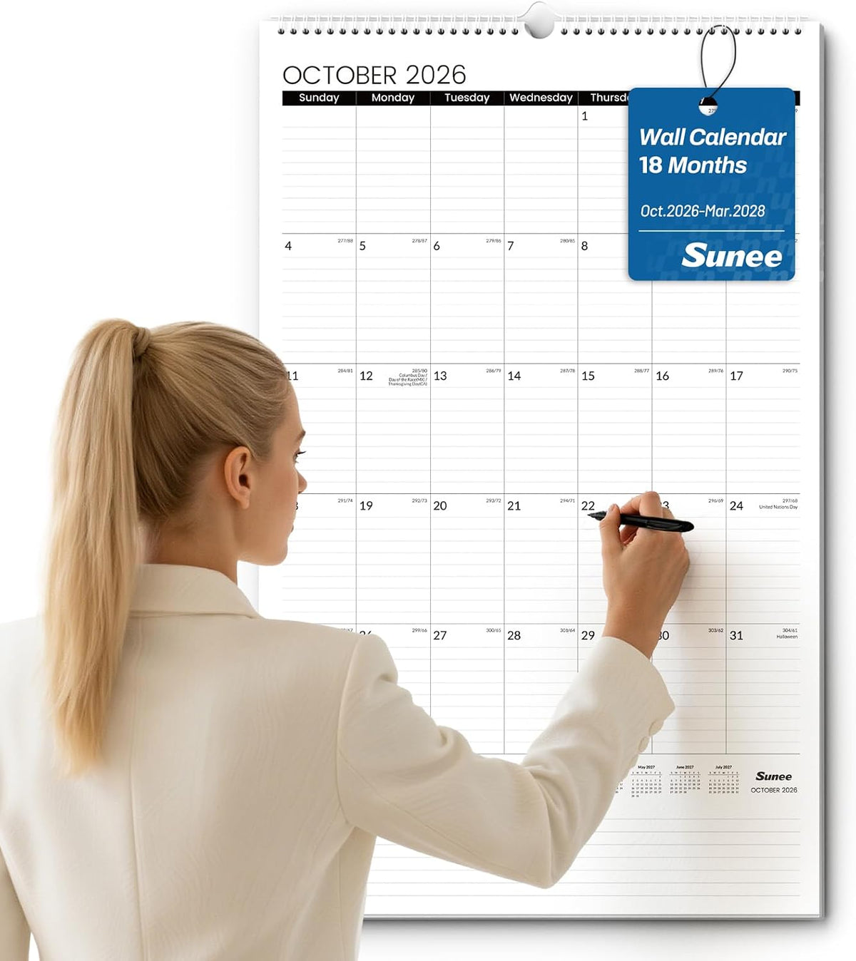 SUNEE 2026-2027 Wall Calendar Large 17"x27", 18 Month Calendar (End...