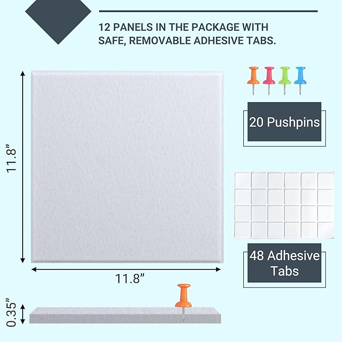 AKTOP White Cork Bulletin Board 47"x35", 12 Pack Removable Felt Cork Board Tiles - Image 3