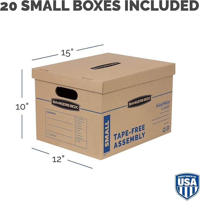 Bankers Box Small Classic Moving Box 20 Pack, Reinforced Handles, Tape-Free - Image 3