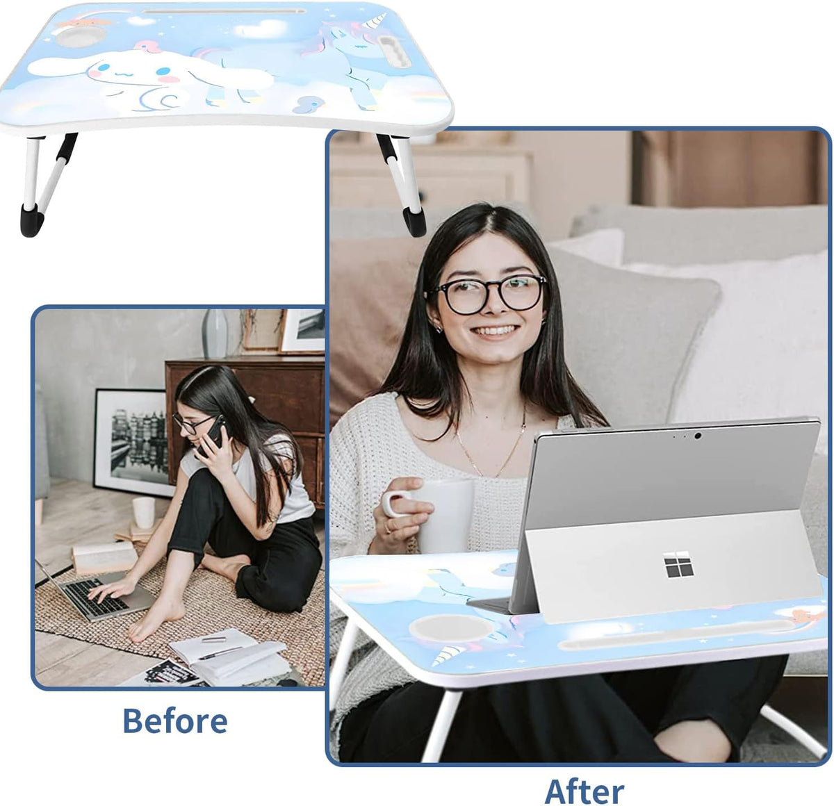 Kawaii Laptop Desk Foldable Kawaii Bed Desk Table Cute Folding Breakfast Tray...