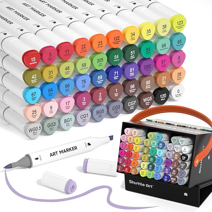 Shuttle Art Alcohol Markers Brush tip, Dual Tip Brush & Chisel Tip Art Marker by ShuttleArt