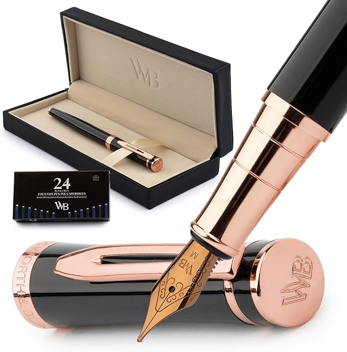 Wordsworth & Black Fountain Pen Set, 18K Gilded Medium Nib, Includes 24 Pack by WordsworthBlack