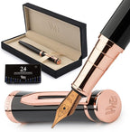 Wordsworth & Black Fountain Pen Set, 18K Gilded Medium Nib, Includes 24 Pack by WordsworthBlack