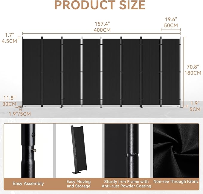 C-Hopetree 8 Panels Room Divider, 6 Ft Tall Indoor Folding Privacy Screen - Image 7
