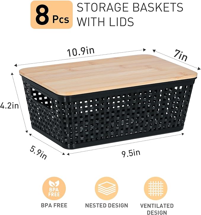 Anywish Storage Bins with Lids 8 Packs, Plastic Storage Bins with Bamboo Lids - Image 2