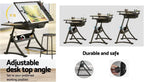 Glass Drafting Table Art Desk – Adjustable Professhional Artwork Drawing Drafting Table Desk, Glass-Topped Art Table for Craft Station Studio Home Office School w/Drawers (Black)