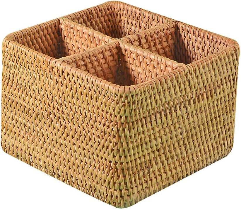 i-lan Natural Rattan 4 Compartments Cooking Utensil Silverware Organizer Hold...