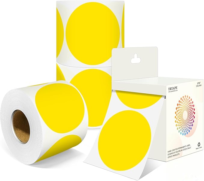 3 Inch Round Colored Dot Stickers, 4 Rolls in Dispenser Box by Unknown