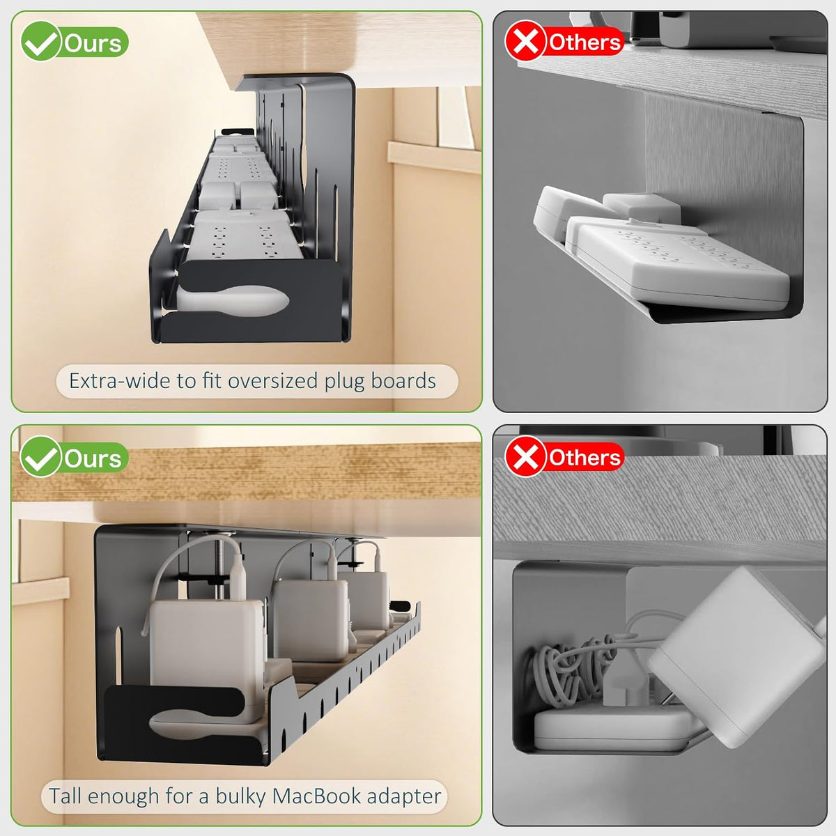 KEEGH Under Desk Cable Management Tray 48 in, Large Cord Hider, Black