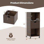 tangkula rattan outdoor storage cabinet with 4 wheels, close-up detail