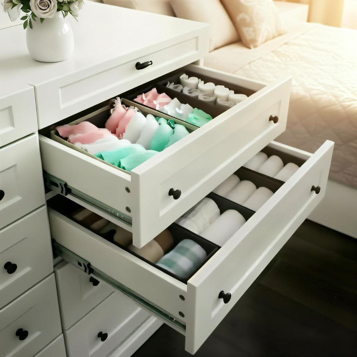 Bructhun Sock Drawer Organizer 9 Pack - Collapsible Fabric Storage Bins for U...