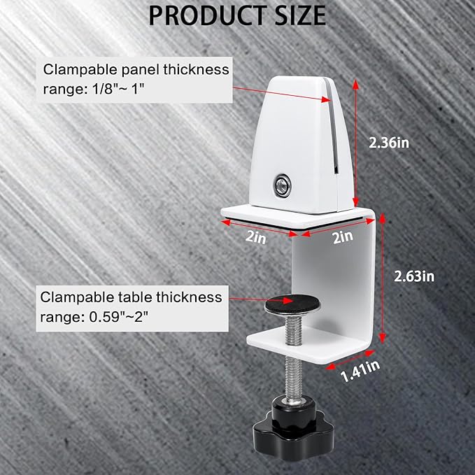 Heavy Duty Sneeze Guard Clamp For 0.1" to 1" Thick Panel, Desk Partition - Image 2