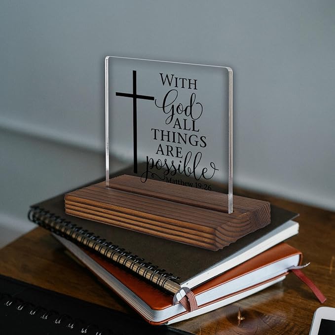 Matthew 19:26 Desk Sign, Christian Bible Verse Decor - Image 2