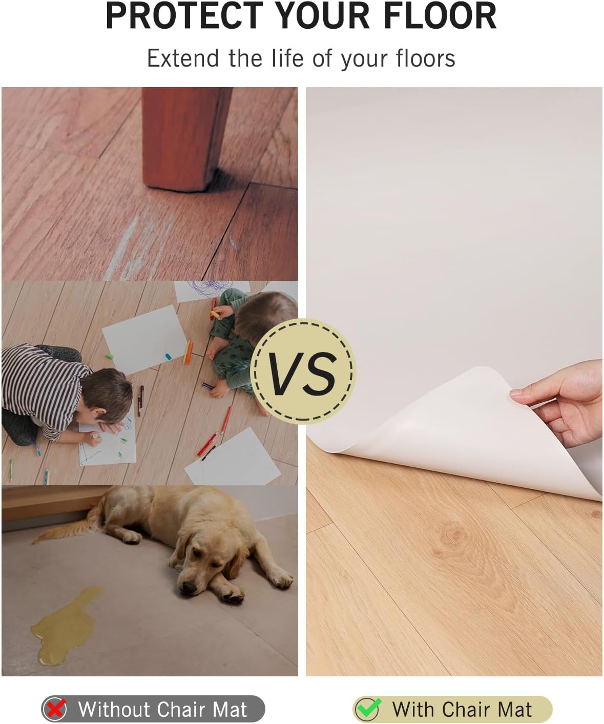 Soft Plastic Floor Mat for Under Dining Table, 5'×7' Beige Waterproof