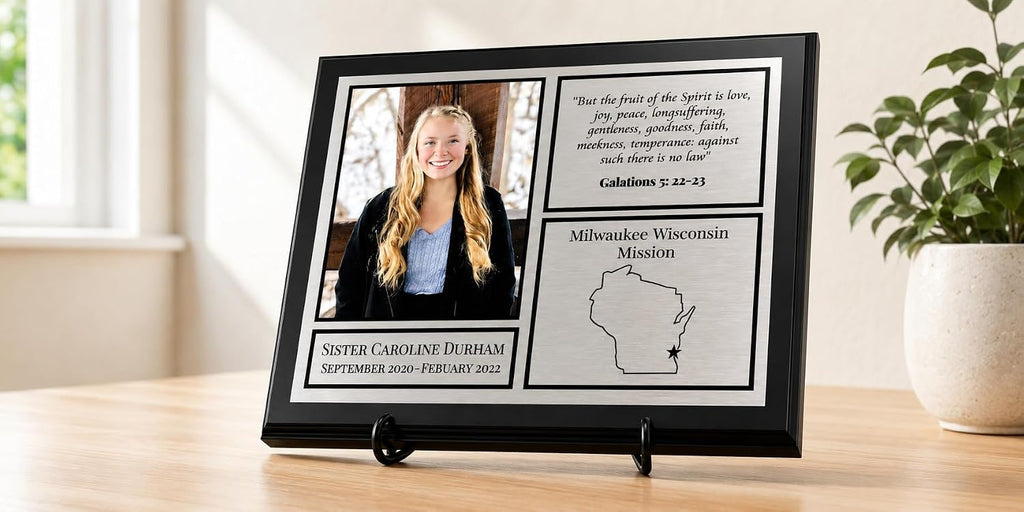 EtchCraft Custom Modern LDS Missionary Plaque 8x10 | Metal Photo Mission Plaque, Personalized with Name, Scripture & Dates, Sleek Black Finish