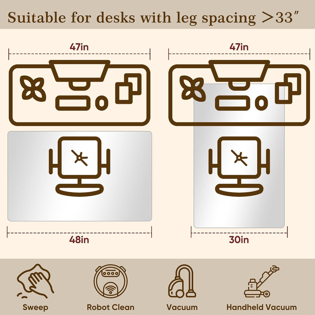 Tempered Glass Chair Mat for Hardwood Floor & Low Pile Carpet, 30" x 48" Heavy Duty Office Chair Mat with Non-Slip Pads, Scratch Resistant Floor Protector for Home Office