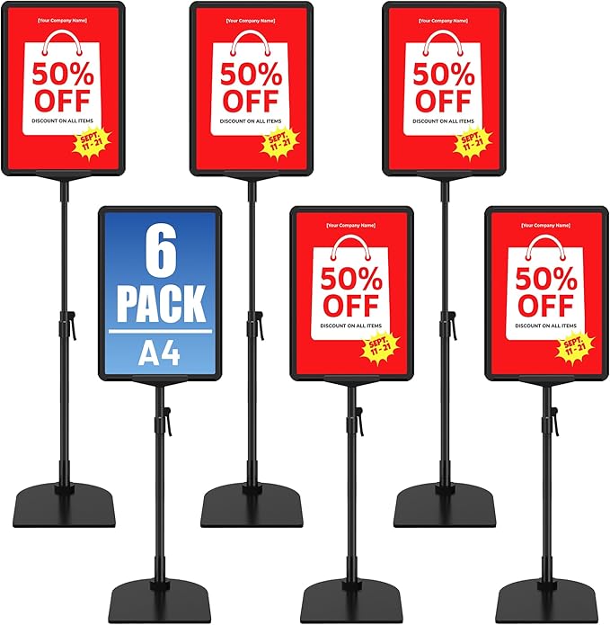 VAIIGO 6Pack Sign Stand for Display A4, Adjustable Poster Stand for Table Top & by VAIIGO