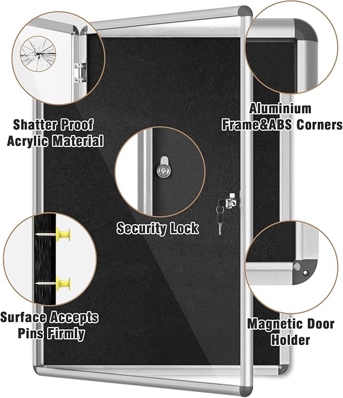 Mifuro 38"x28" Enclosed Bulletin Board, Lockable Weather-Resistant Aluminum - Image 3