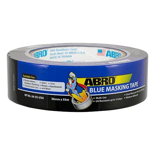 ABRO Blue Painters Tape 1.5 Inch Wide, 36mm x 55M, All Purpose Blue Tape by ABRO