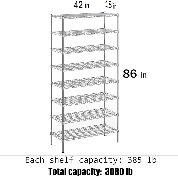 Regal Altair 18" Deep x 42" Wide x 86" Height Wire Shelving Kit | 8-Tier | NSF - Image 3
