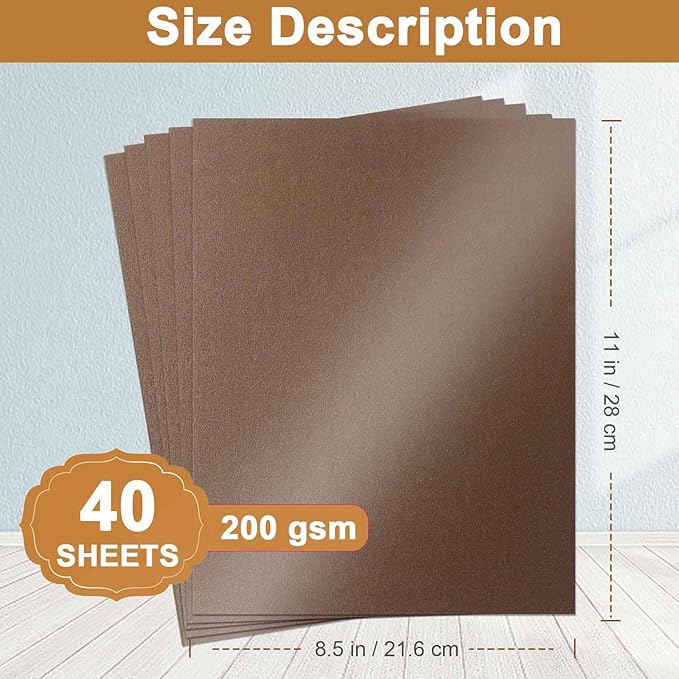 Silunkia 40 Sheets Coffee Shimmer Cardstock 8.5 x 11 Crafts Paper, 75lb Thick - Image 2