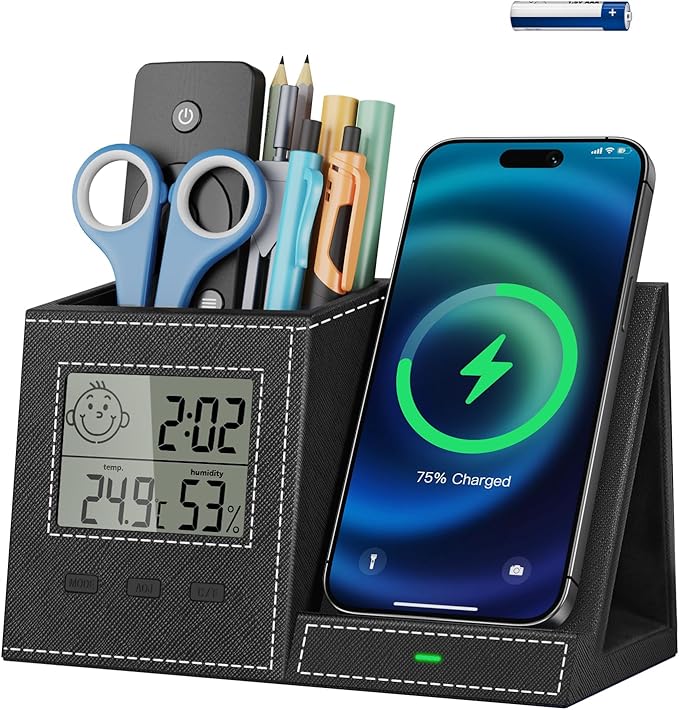TopMade Wireless Charger with Pen Holder, Leather Desk Nightstand Organizer by TopmadeProduct-Ordernow