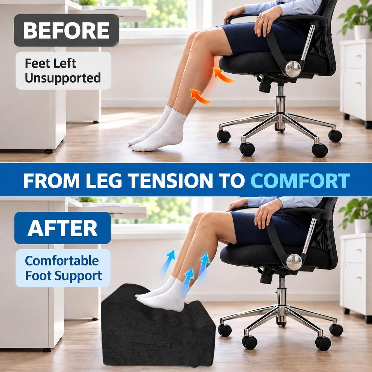 Under Desk Foot Rest, Ergonomic Foot Stool for Office and Home (Black)