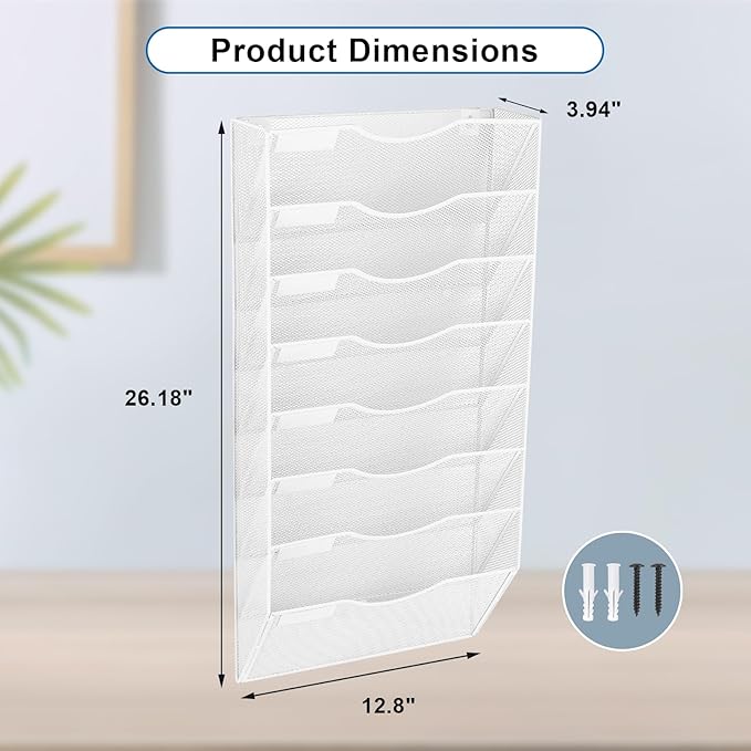 EASEPRES 8 Pocket Mesh Hanging Wall File Organizer, Wall Mounted Mail Paper - Image 2