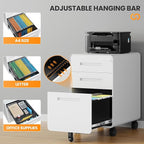 AFAIF 3 Drawer File Cabinet, Fully Assembled Mobile File Cabinets - Image 6