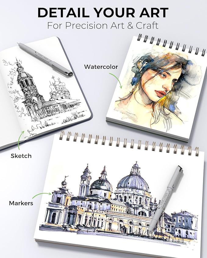 JusArt Fineliner Pens, 8 Size, Ultra Fine, Fine & Brush, Waterproof Black - Image 9