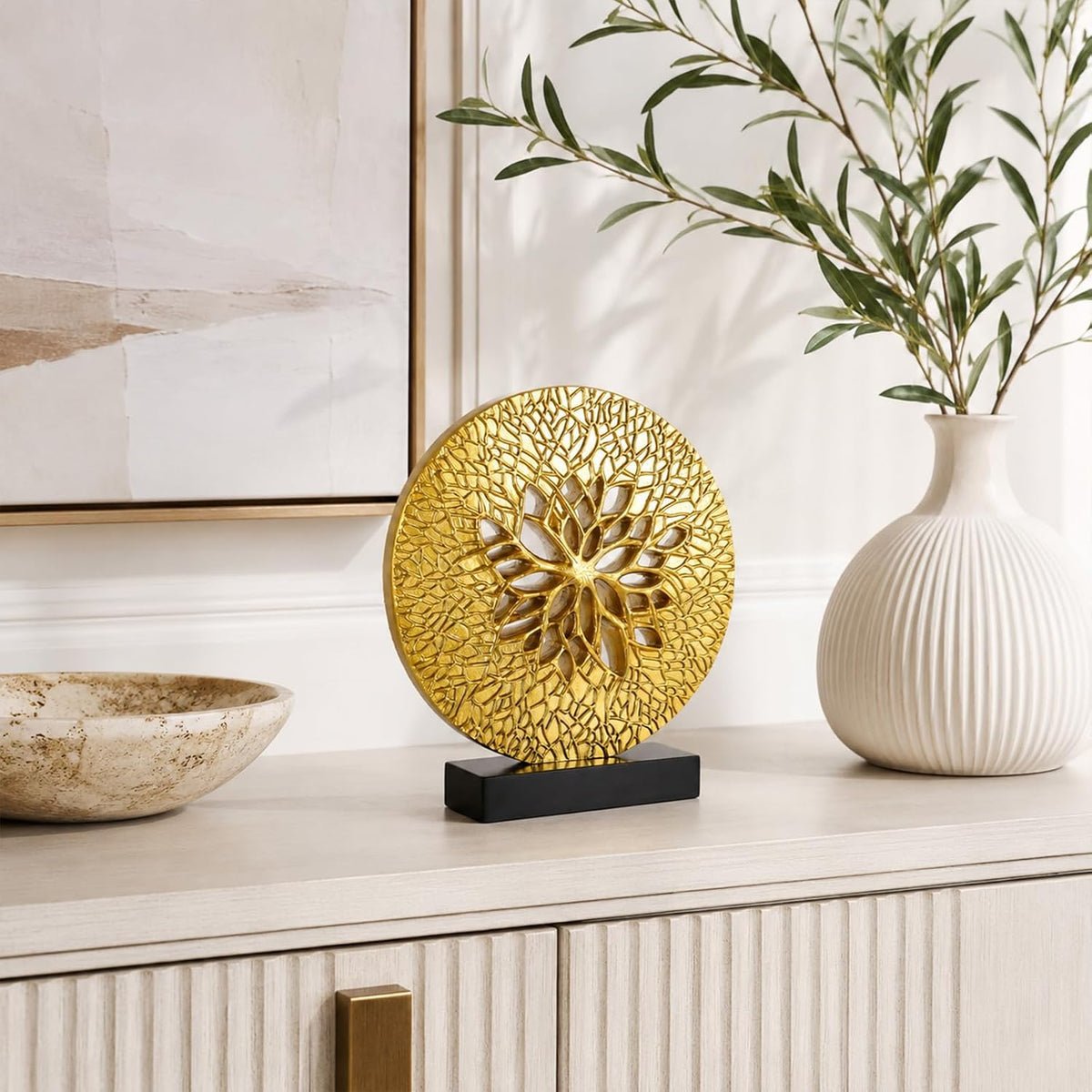 Tree of Life Decorative Sculpture, Round Openwork Tabletop Decor for Cabinet ...