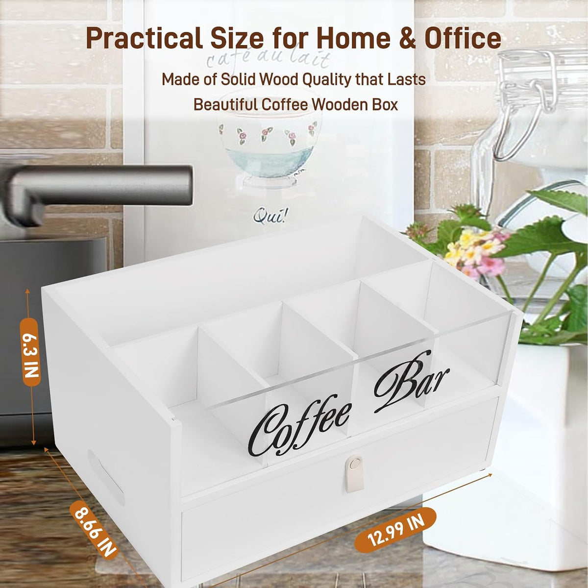 2-Tier Coffee Bar Organizer with Clear Acrylic Top, Built-in Drawer and Leath...