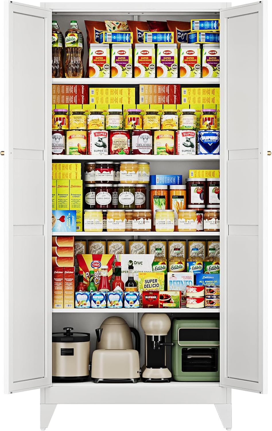 letaya 75" h metal storage cabinet with 2 shown in use