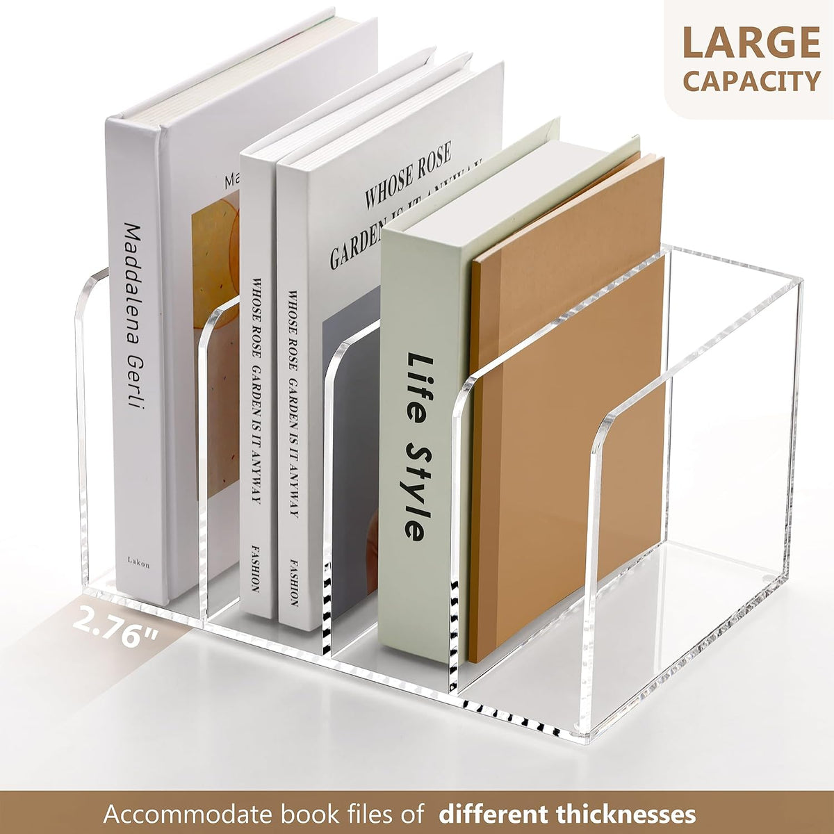 SANRUI Acrylic Desk Magazine File Holder, Clear,4 Vertical Compartments