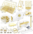 gold office desk organizers, 13pcs office supplies and shown in use