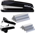 Metal Stapler Heavy Duty - 50 Sheet Capacity with 2000 Pieces 1/4", 5/16" Staples and Staple Remover, No Jam, Non-Slip, Stapler Heavy Duty for Desk, Classroom and Office, Black