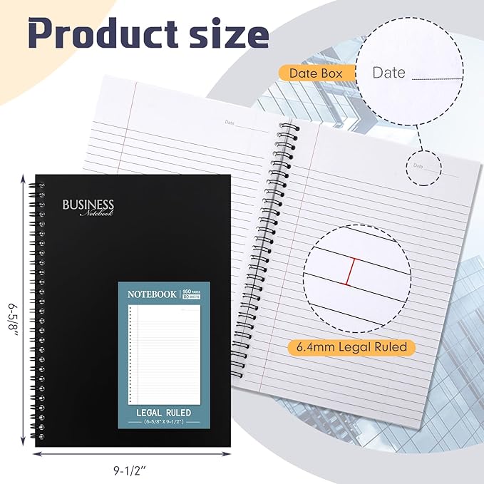Resurhang 8 Pack Wirebound Business Notebook Legal Ruled Spiral Notebook 6-5/8" - Image 2